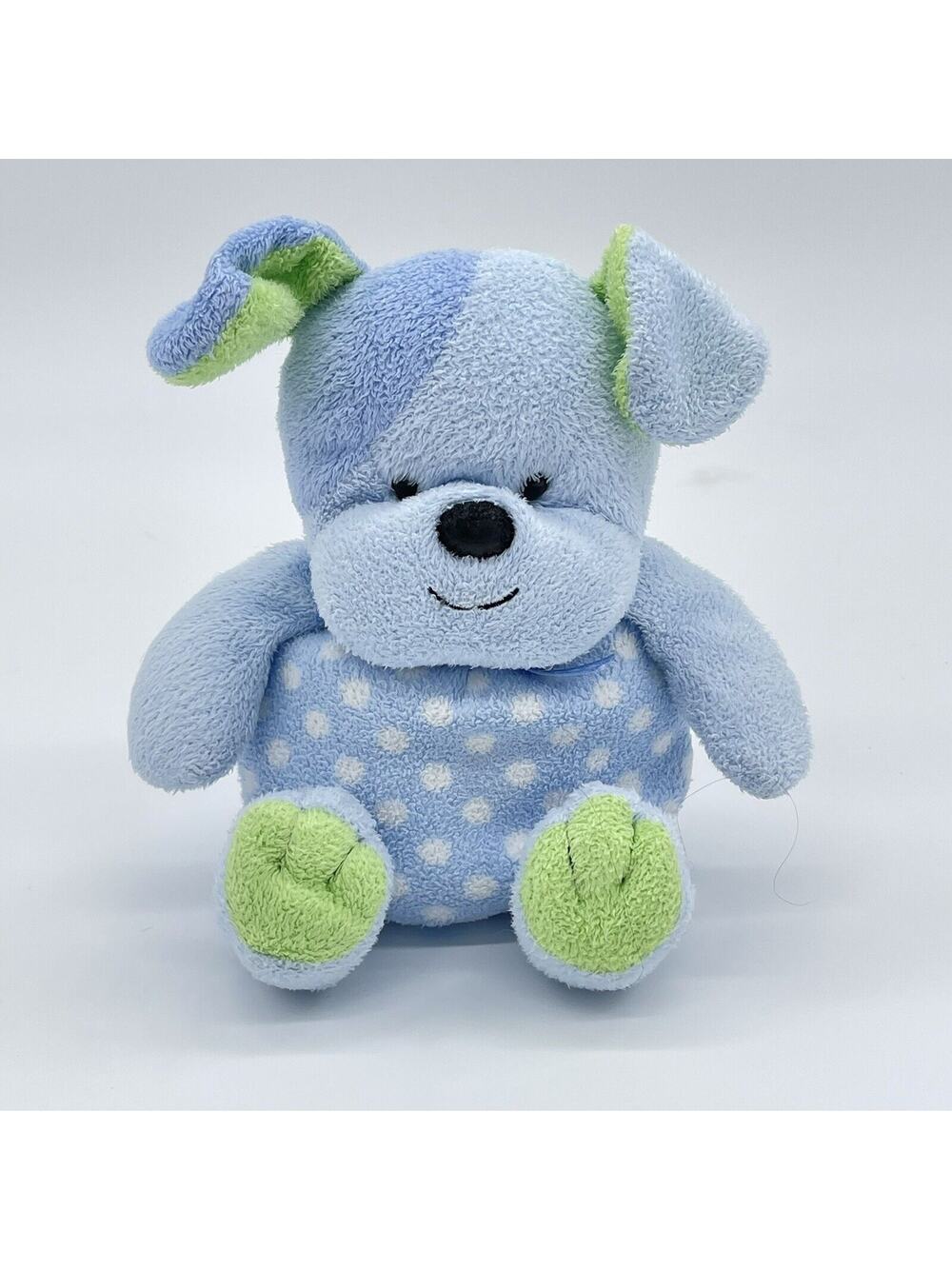 Carters Prestige Toy 7" Blue Green Polka Dot Puppy Dog Baby Plush Barking - Picture 1 of 9